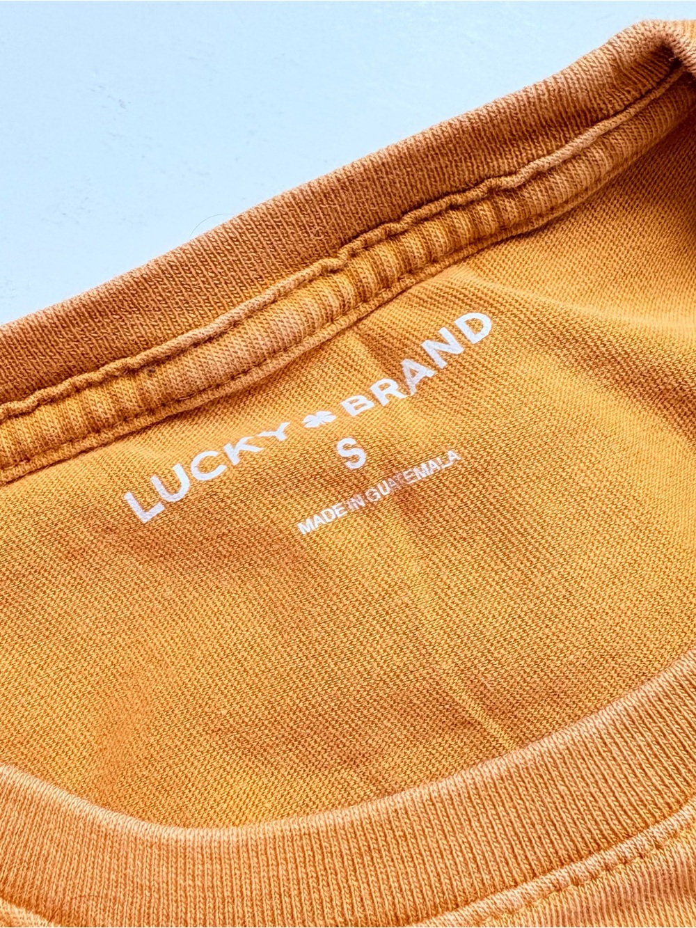 Lucky Brand Mustard Yellow T-Shirt with Red Embroidered Skull Design Small - Picture 2 of 2